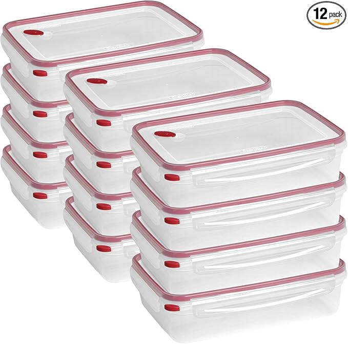 Sterilite Ultra-Seal 16 Cup Rectangle, Airtight Food Storage Container, Latching Lid, Microwave and Dishwasher Safe, Clear With Blue Gasket, 12-Pack