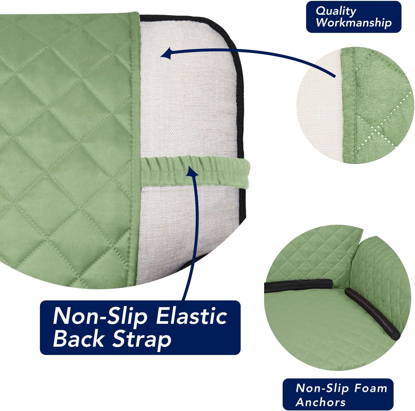 PureFit Reversible Quilted Sofa Cover, Water Resistant Slipcover Furniture Protector, Washable Couch Cover with Non Slip and Elastic Straps for Kids, Dogs, Pets (Chair, Sage Green/Ivory)