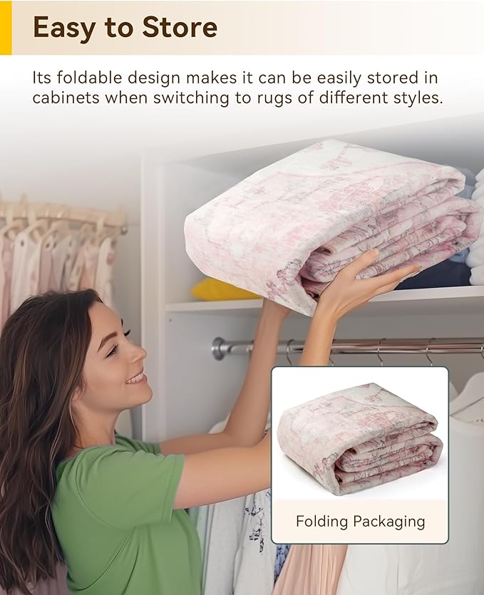 RELEANY Area Rugs 5'x7' Washable Non-Slip, Floral Vintage Distress Print Pattern Medallion Carpet for Living Room Bedroom Dining Room, Pink Greypink Cute