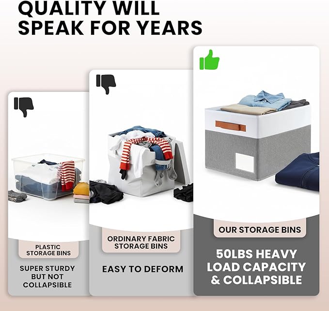 Criusia Large Closet Storage Baskets for organizing 4 Pack, Non-Dust-Absorbing Closet Shelf Organizer Bins with Handles & Labels - Decorative Collapsible Baskets for Living Room Bedroom Nursery Dorm