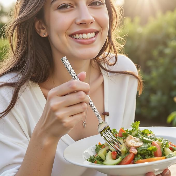 KINGSTONE 20 Piece Hammered Silverware Set, 18/10 Stainless Steel Flatware Set for 4, Cutlery Set for Home, Party, Wedding, Mirror Polished Dishwasher Safe