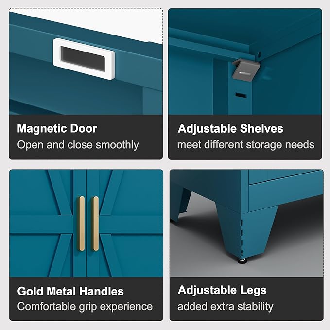 71" Storage Cabinet with Doors and Shelves, Tall Freestanding Pantry Cabinet in Teal Blue with 2 Doors & 4 Adjustable Shelves, All-Steel Farmhouse Cupboard for Kitchen, Garage, Laundry Room