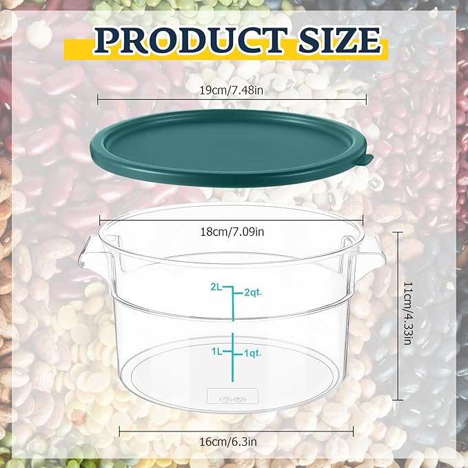 1 Pcs Dough Proofing Bucket with Lid, Round Food Storage Container 2 Qt Dough Bucket Clear Translucent Containers with Green Scale(Green)
