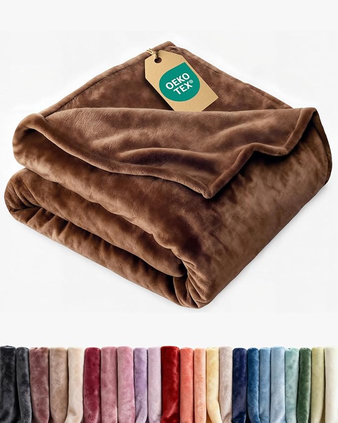 Ultra Soft Fleece Blanket King Size - Flannel Fleece Luxury King Blanket - Lightweight for Couch Bed Chair - Thick, Warm and Breathable - All Season Cozy Fuzzy, Anti-Static Microplush Bedding, Brown
