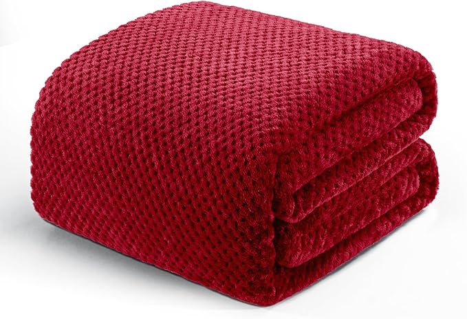 Exclusivo Mezcla Fleece Bed Blanket Twin Size, Super Soft and Warm Blankets for Couch, Sofa and Bed Waffle Textured, Cozy, Fuzzy and Lightweight (Deep Red, 60x80 inches)