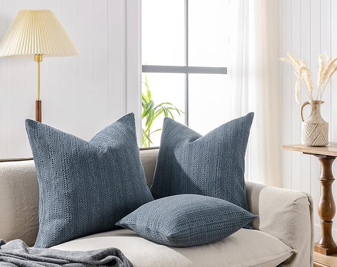 COCOPLOCEUS 24x24 Pillow Covers Set of 2 Euro Sham Pillow Covers Cotton Euro Pillow Shams, Boho Throw Pillow Covers Large Decorative Square Pillowcase for Couch Bed, Blue Grey