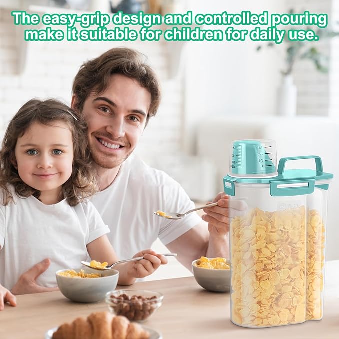 TBMax Rice Storage Container 3 to 5 Lbs - Small Pet Dog Cat Food Container Dispenser with Easy Pouring Spout & Cup, Portable Cereal Container for Small Spaces, Travel, or Daily Use -Cyan