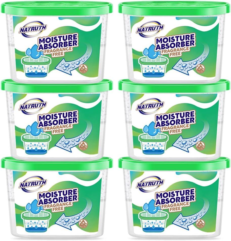NATRUTH Moisture Absorber boxes, Unscented 500ml(6 PACKS)*10.5OZ Closet Dehumidifier, Eradicate Odor Moisture Absorbers Bucket,Dehumidifier for Closet,Bathrooms, Kitchen & Study, Boats,RVs (Green)