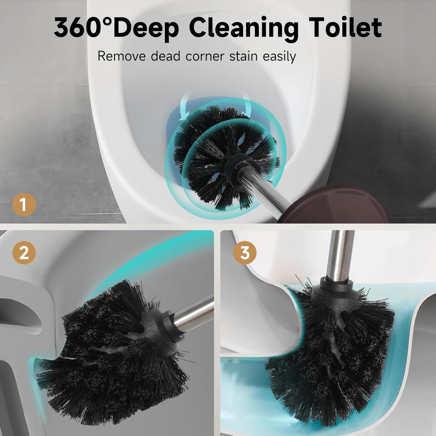 Bronze Toilet Brush and Holder，Extra Long Handled Toilet Brush for Bathroom，Stainless Steel Heavy Duty Toilet Bowl Brush,Deep Cleaning Modern Toilet Cleaner Brush -Space Saving, Covered Brush, Durable