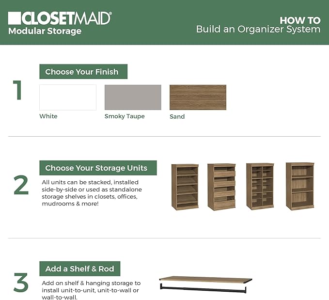ClosetMaid Modular Storage Stackable 3-Shelf Unit, Sand