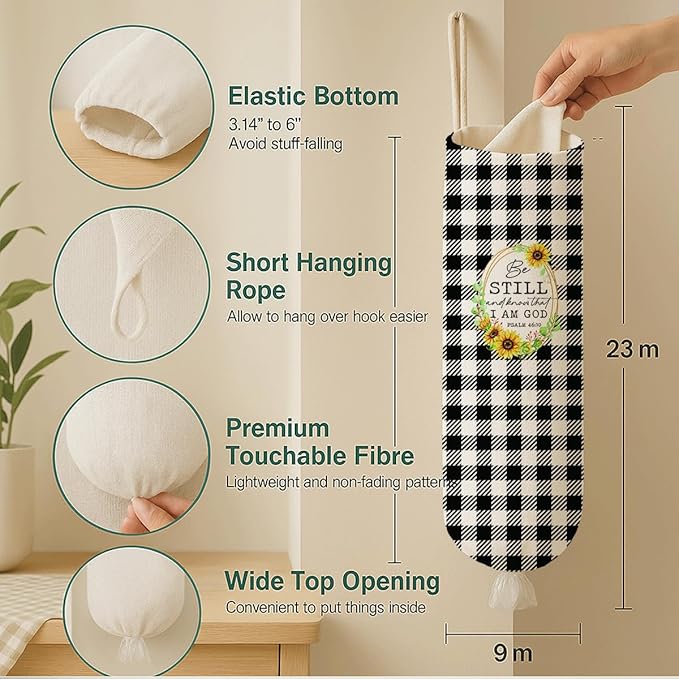 Plastic Bag Holder, Be Still And Know That I am God Plastic Bag Holder, Reusable Trash Bags Dispenser, Christian Kitchen Gifts for Women Inspirational Plastics Bags Holders with Bible Verse
