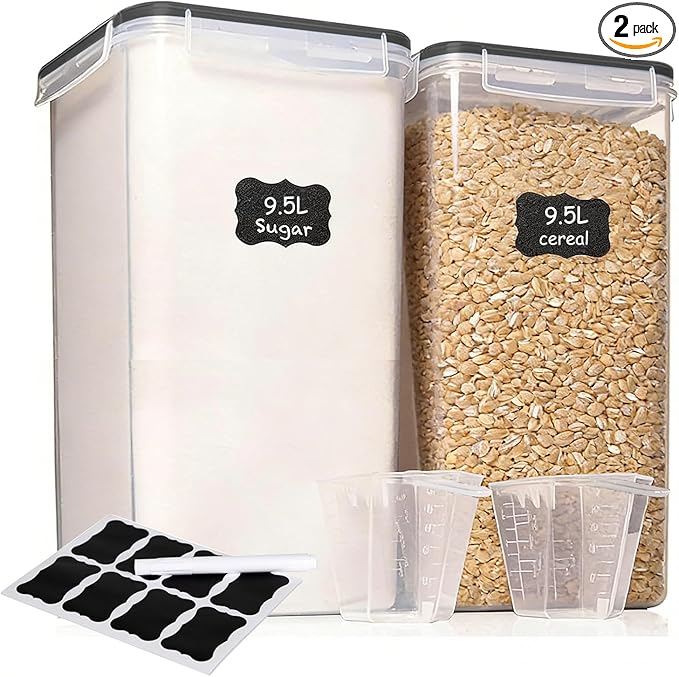 ALSO GO 2 PC Extra Large Food Storage Containers with Lids Airtight, 9.5L, 335Oz, Clear Plastic Kitchen and Pantry Storage Containers, Bulk Storage for Cereal, Flour, Sugar, Rice