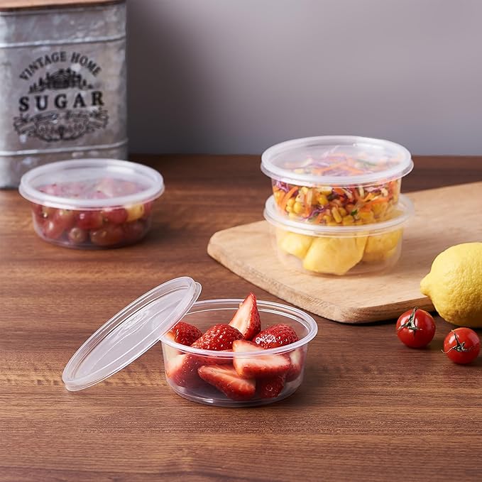 [50 Set - 8 oz. Plastic Deli Food Storage Containers With Lids Disposable Clear Small Togo Containers (Formerly FULING)