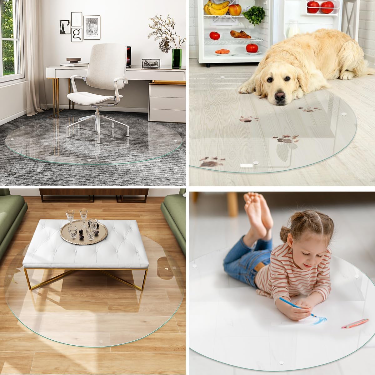 [Tempered Glass] 55" x 55" Round Glass Chair Mat, Heavy Duty Hard Floor Mat with Round Corner and Polished Edge, Office Chair Mat for Carpet Office Home Hardwood Floor Desk