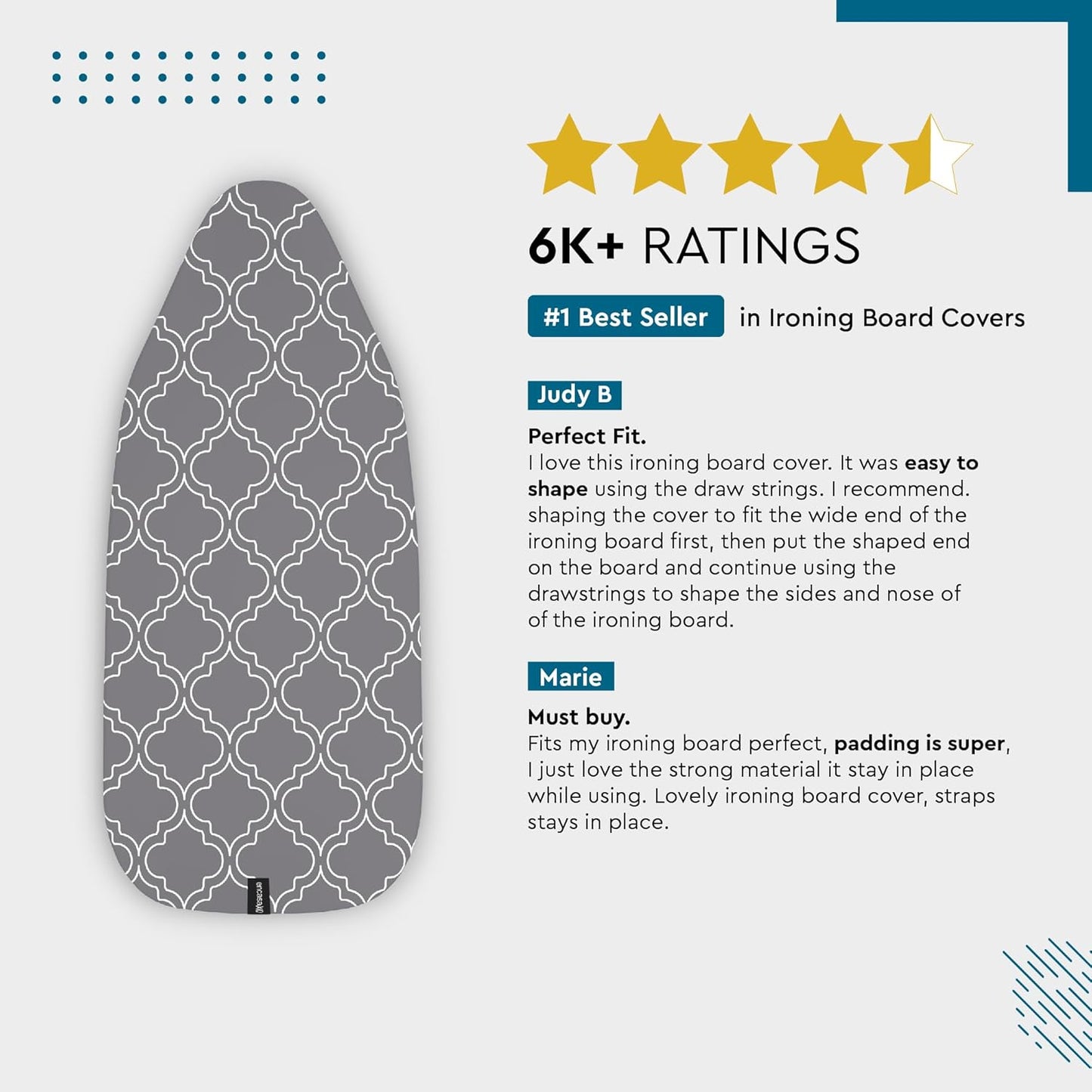 Encasa XO Ironing Board Cover and Pad 42"x14" - Thick 3mm Felt Padding, Drawstring Tightening & Lock, Easy Fit, Scorch & Stain Resistant, Fits Medium Ironing Board - Zig Zag Peri