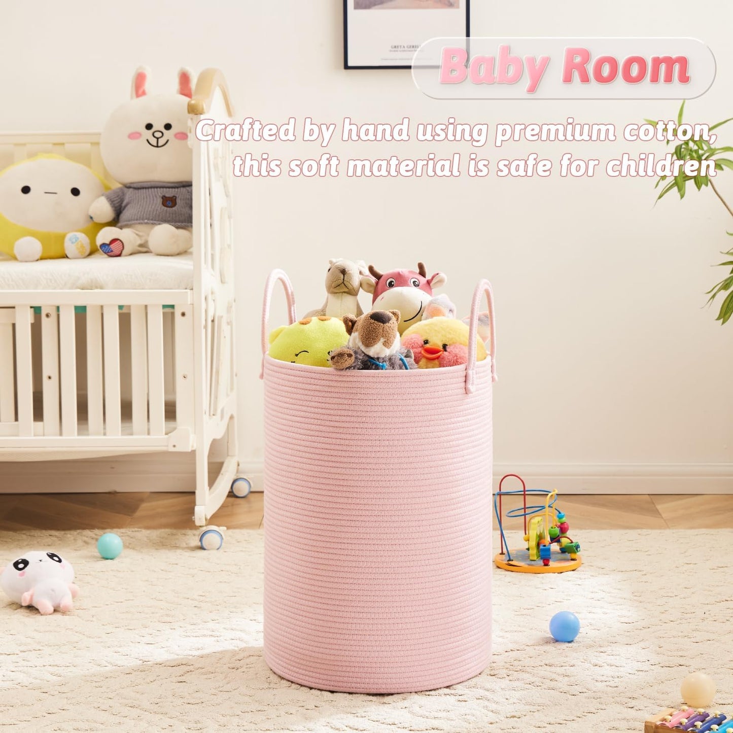 Laundry Basket,Woven Cotton Rope Laundry Hamper,100L for Decorative Storage of Dirty Clothes,Toys and Blankets in Bathroom,Baby Room and Living Room