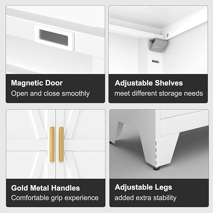 71" Storage Cabinet with Doors and Shelves, Tall Freestanding Pantry Cabinet in White with 2 Doors & 4 Adjustable Shelves, All-Steel Farmhouse Cupboard for Kitchen, Garage, Laundry Room