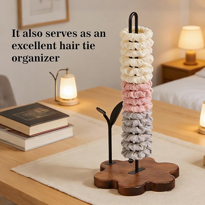 Wooden Paper Towel Holder Countertop,Kitchen Paper Towel Holder with Floral Base & Leaf-Shaped Accent with -Stable & Durable, Anti-Slip, Paper Towel Roll Holder for Farmhouse/Kitchen/Dining Décor