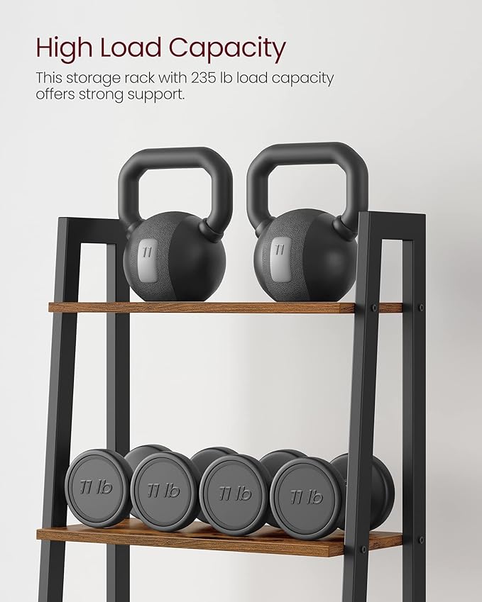 VASAGLE Ladder Shelf, 5-Tier Bookshelf, Storage Rack, Bookcase with Steel Frame, for Living Room, Home Office, Kitchen, Bedroom, Industrial Style, Rustic Brown and Ink Black ULLS45X