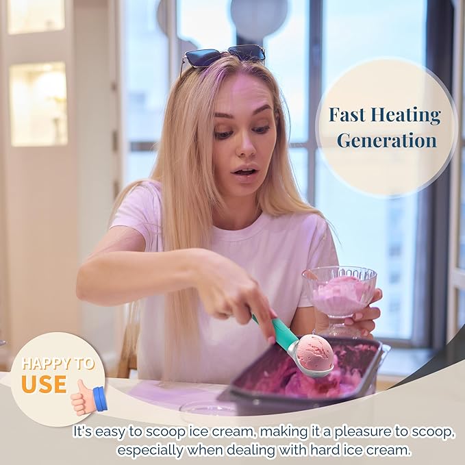 Heated Ice Cream Scoop Rechargeable, Electric Warming Ice Cream Scooper with LED Display, Heats to 158°F for Hard Ice Cream, Easy for Seniors & Kids, IP67 Waterproof (Retro Mint, 2oz)