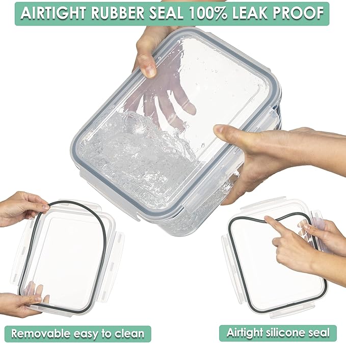 Large Glass Food Storage Container - Baking Containers with Hinged Locking Lids. 100% Leak Proof. 12 Cups / 3000 ml