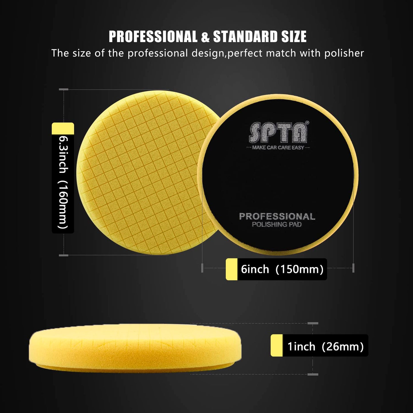 Yellow Medium Cut Pad, Buffing Polishing Pads, SPTA 3Pcs 6.5 Inch Face for 6 Inch 150mm Backing Plate Compound Buffing Sponge Pads For Car Buffer Polisher Compounding, Polishing and Waxing -X00224Y6B3
