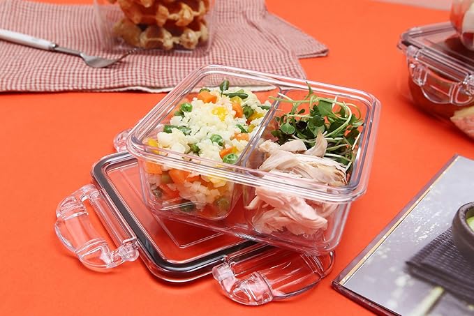 Airtight Food Storage Containers Set, 2 Lunch Boxs (With 5 Removable Boxes) - Tritan 100% | BPA-Free Vegetable Organizer Boxes | Microwave & Freezer Safe | Leak-Proof Lids