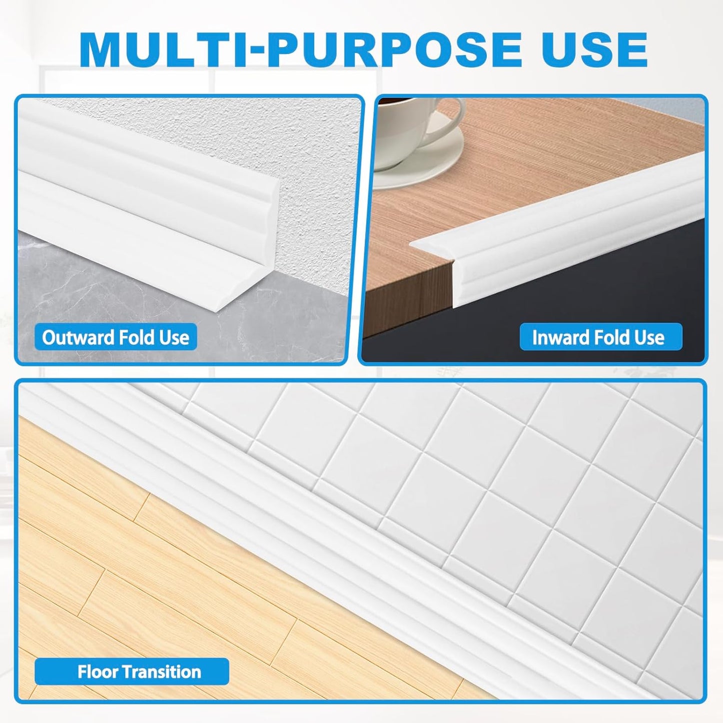 Wall Corner Protector Peel and Stick Corner Trim Molding Flexible Inside & Outside Wall Edge Guard Self Adhesive Moulding Trim for Edge Use, White, 0.8” W x 20’ L