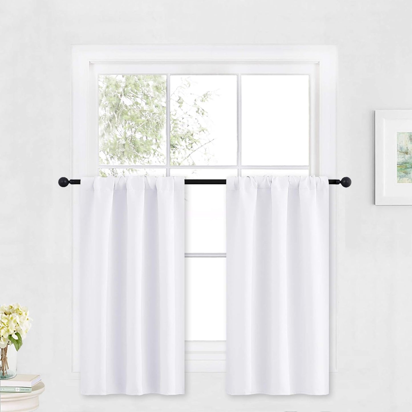 RYB HOME White Kitchen Curtains 30 inch Tier Curtain Treatment for Living Room Privacy Thermal Insulate Shades for Closet RV Camper Basement Window, W 42 in x L 30 in, Set of 2 Panel