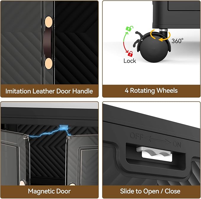 SAILUN 375QT Stackable Storage Bins with Lid, Collapsible Storage Bins With Doors and Wheels, Folding Plastic Cabinet Containers for Home Kitchen Closet Organization, 3 Pack