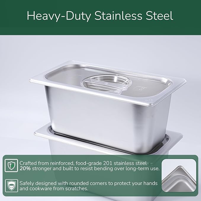 6 Pack Stainless Steam Hotel Pan with Lid, 1/3 Size x 6 Inch Deep Table Steam Pan Restaurant Supplies Reusable Anti Rust Catering Storage for Home, Buffet,Party, Restaurant, Hotel