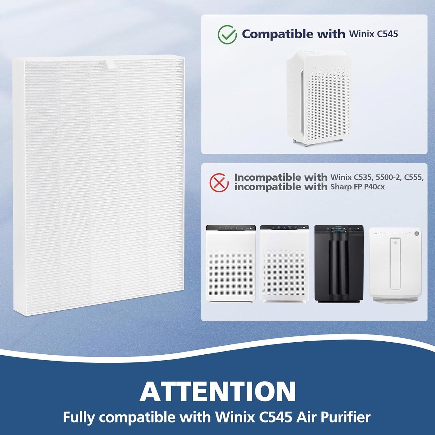 3 Pack C545 HEPA Replacement Filter S Compatible with Winix C545 Air Purifier, Replaces Part 1712-0096-00 and 2522-0058-00, HEPA Filter Only