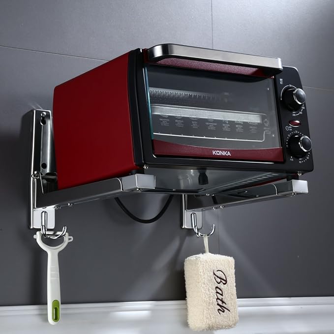 MOTONG Stainless Steel Microwave Oven Wall Mount Stand Holder Shelf with Removable Hook