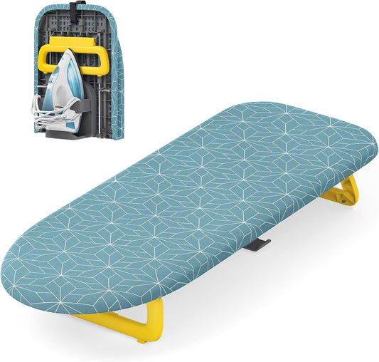Small Ironing Board Tabletop, Foldable mini Ironing Board, Table top Ironing Boards Small, Compact Portable Ironing Boards with Iron Holder & Hanging Rope, Iron Table Stand 32x12, Light Blue