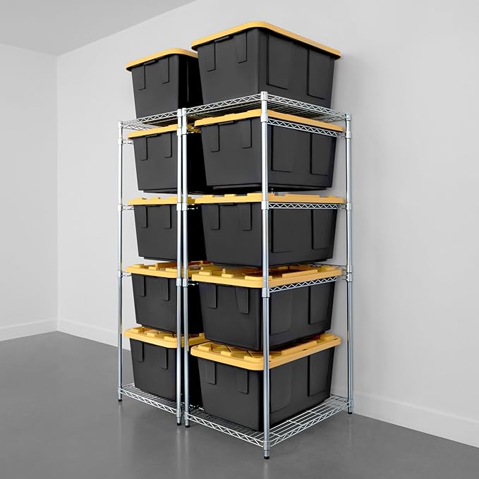 SafeRacks 2 Pack 5-Tier Steel Tote Rack - Maximize Space, Declutter, Organization, NSF Certified, Bin Storage for Garage, Pantry, Kitchen, Workspace, 5 Shelves, 31″ x 23″ x 68″, Zinc