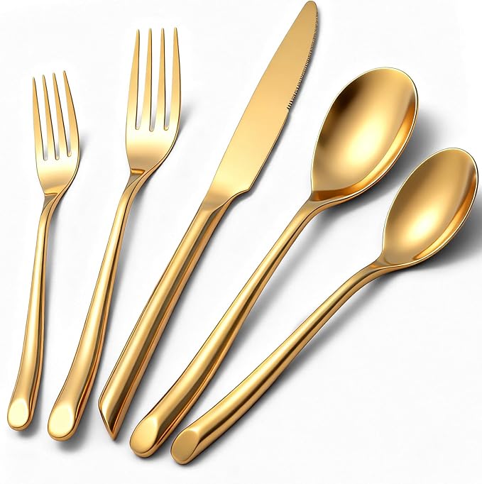 Gold 40-Piece Silverware Set, Elegant Stainless Steel Flatware Set, Cutlery Set Mirror Polished, Dishwasher Safe, Service for 8