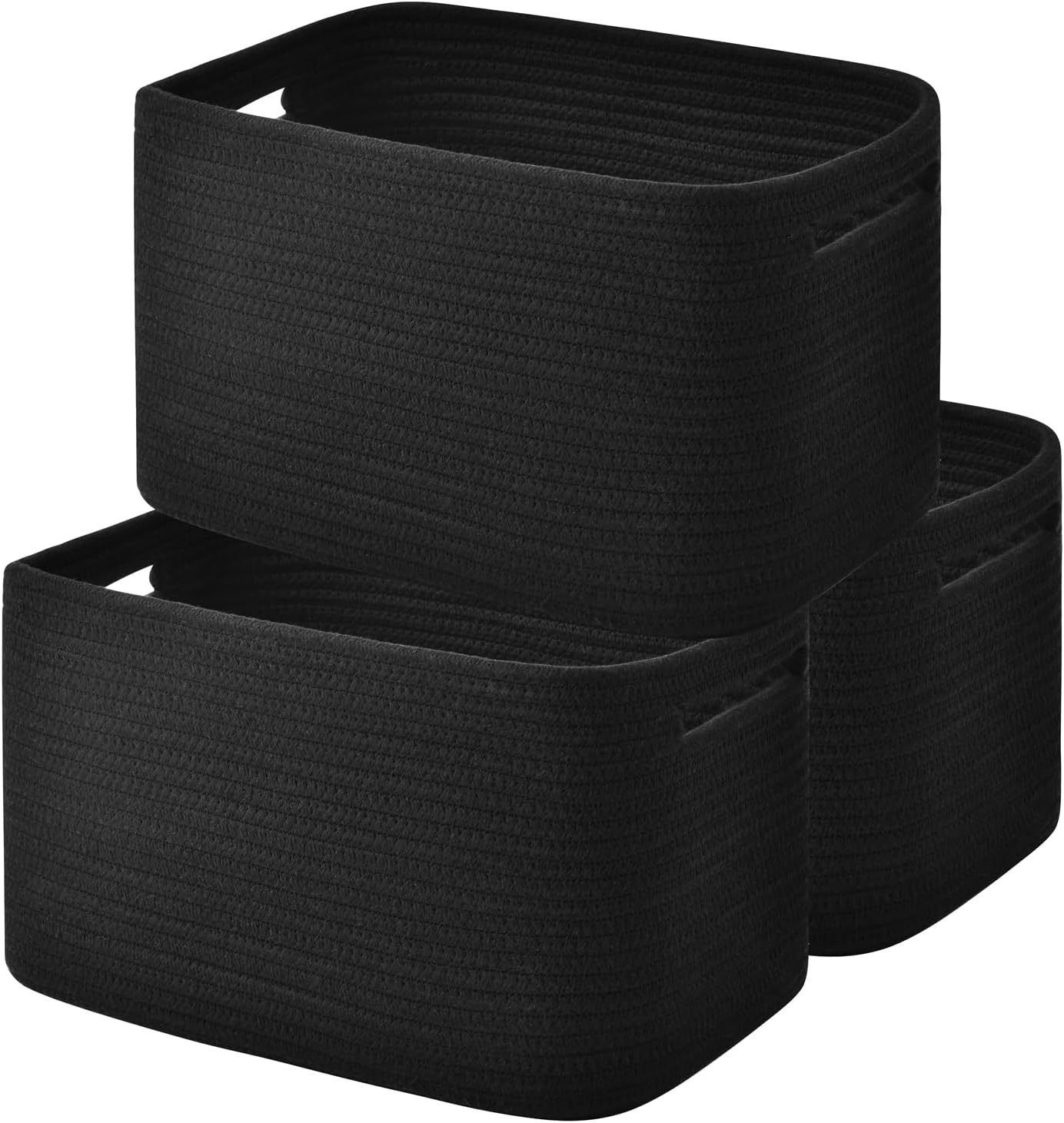 Storage Basket,Woven Baskets for Storage,Cotton Rope Baskets for Organizing,decorative Baskets for Shelves,book Basket,towel Basket,Toy Basket or Storage Bins for Living Room - 3 Pack,Black