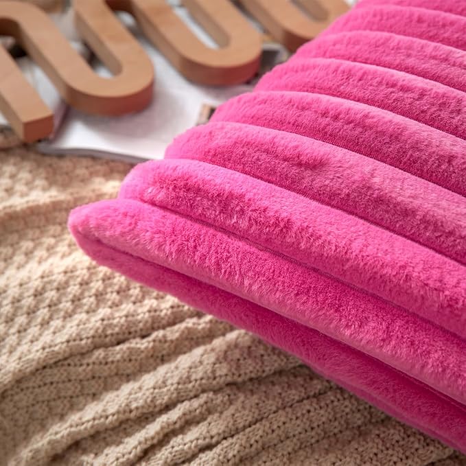DEELAND Pack of 2,Double-Sided Faux Fur Plush Decorative Throw Pillow Covers Fuzzy Striped Soft Pillowcase Cushion Covers for Sofa Couch Bedroom