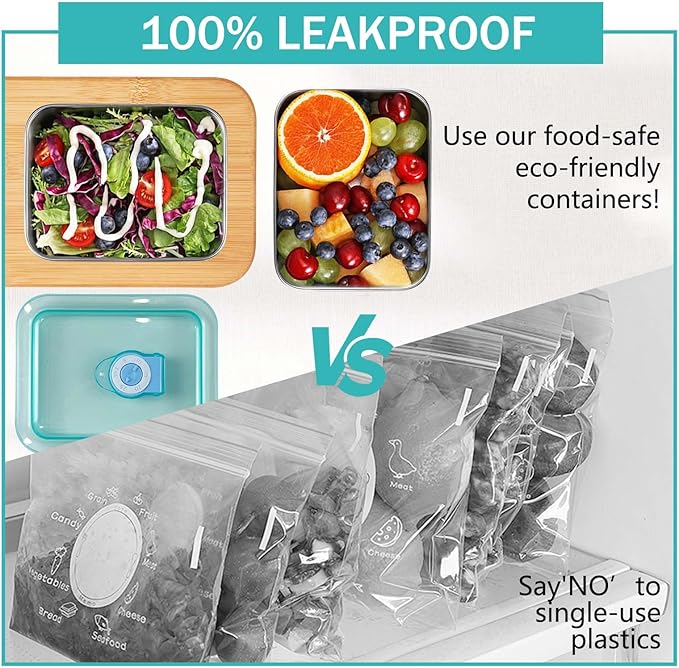 6pcs 304 Stainless Steel Food Containers with Lids, Stacking Snack Containers for Office and Home