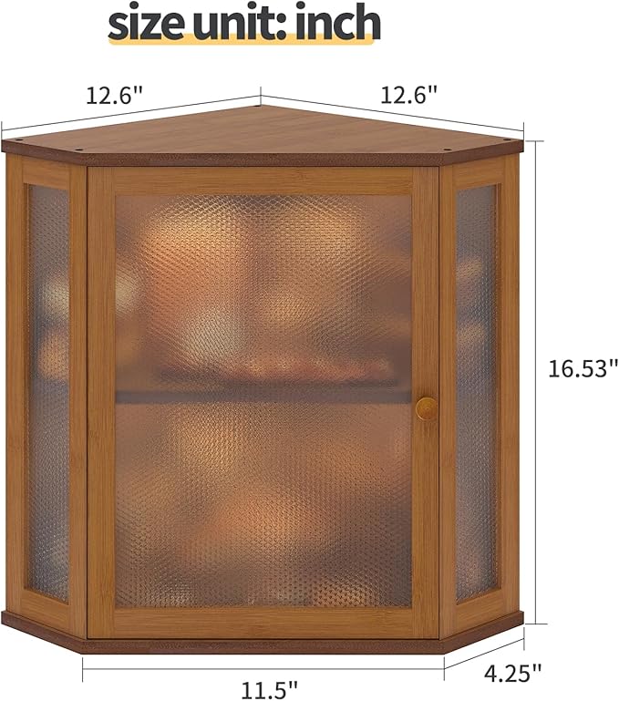 Corner Bread Box for Kitchen Countertop,Bread Storage for Homemade Bread, Double Layer Large Bamboo Kitchen Storage Bin with Window (Brown, Large)