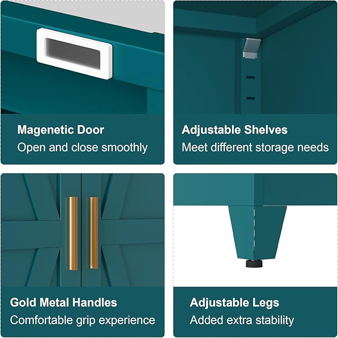 71" Pantry Cabinet in Blue, with 4 Doors & Center Drawer,Max Organization Storage Cabinet with Adjustable Shelves, Freestanding Farmhouse Storage Cupboard for Spacious Kitchen, Dining Room