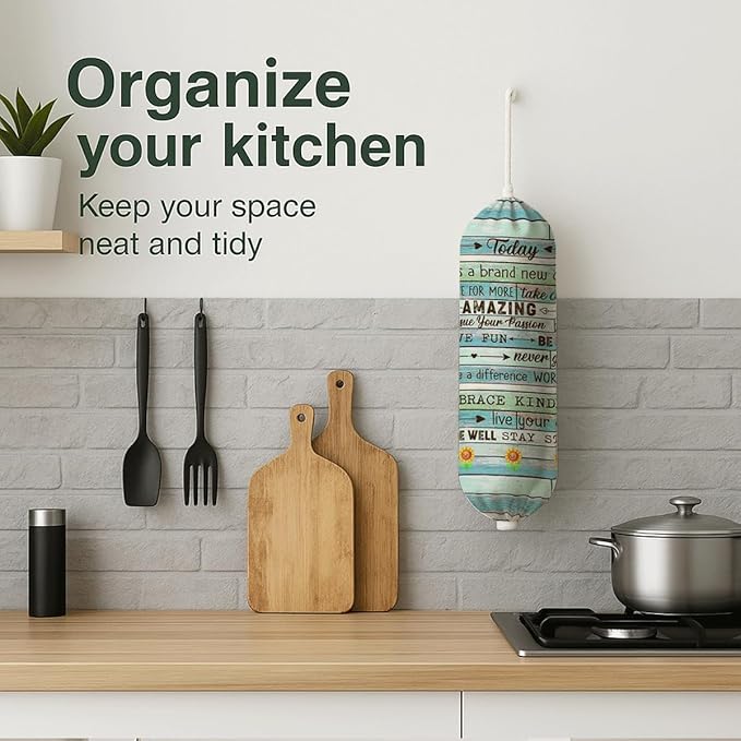 Plastic Bag Holder, Today Is A New Day Quotes Plastic Bag Holder for Kitchen Essentials, Inspirational Trash Sack Storage Dispenser for Home Decor, Kitchen Gifts to Women Family Friends
