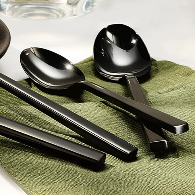 KINGSTONE Black Silverware Set, 40-Piece Flatware Cutlery Set Premium Stainless Steel, Service for 8, for Kitchen, Home, Wedding, Party, Mirror Polished and Dishwasher Safe