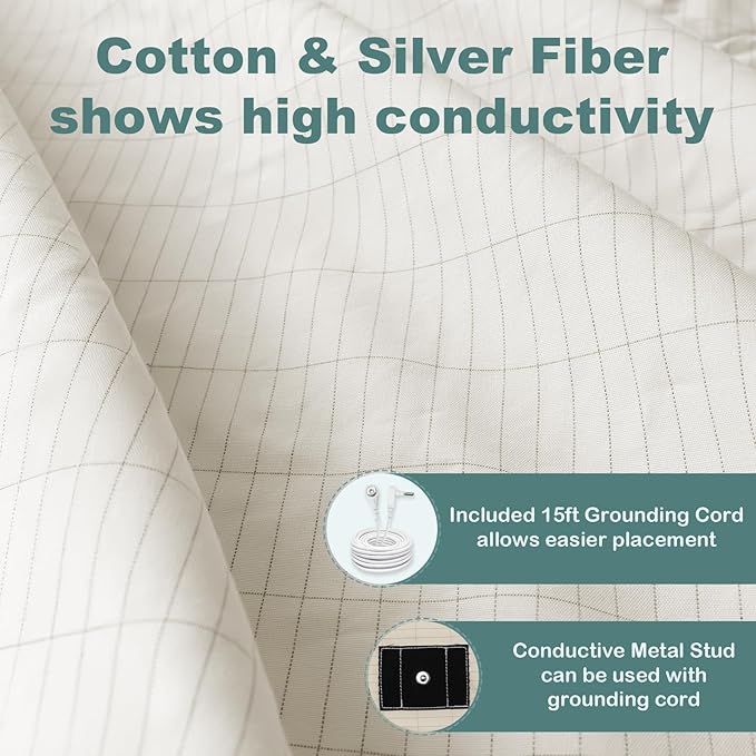 MAOOHON Grounding Blanket Queen, Earth Connected Bedding Throw, Grounding Sheet for Improved Sleep, Includes Silver Fiber 60x80 Inch, Beige