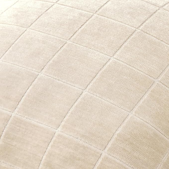 MIULEE Decorative Chenille Check Throw Pillow Covers Vintage Plaid Couch Pillows 20x20 Inch Set of 2 Neutral Boho Farmhouse Cushion Covers Modern Spring Home Decor for Sofa Bed Living Room Beige