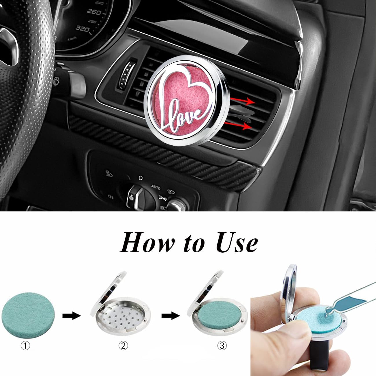 Essential Oil Car Diffuser Vent Clips Christmas Air Freshener Car Accessories for Women with 10 Felt Pad(Heart Love)