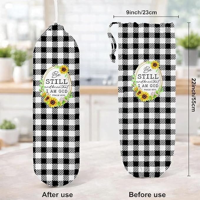 Plastic Bag Holder, Be Still And Know That I am God Plastic Bag Holder, Reusable Trash Bags Dispenser, Christian Kitchen Gifts for Women Inspirational Plastics Bags Holders with Bible Verse