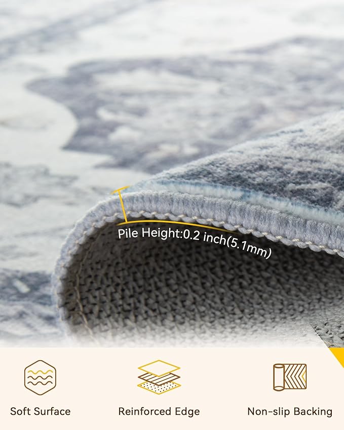 RELEANY Area Rugs 2'x6' Runner Rug Non Slip Washable for Kitchen Hallway Bedroom Beside Laundry Room Bathroom Rug, Floor Carpet, Light Gray Grey White