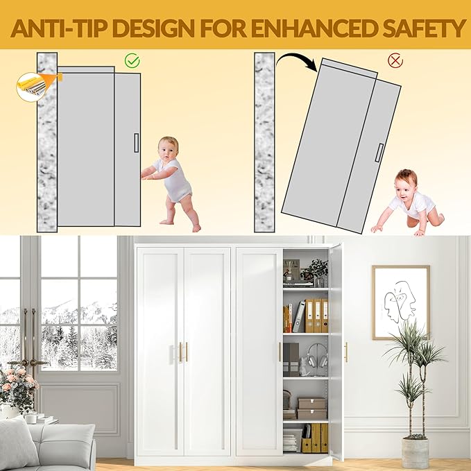 Kitchen Pantry Cabinet,71” Metal Tall Pantry Storage Cabinet with Doors and 4 Adjustable Shelves,Kitchen Storage Cabinets White Freestanding Food Cabinet for Pantries, Kitchen, Livingroom, Dining Room