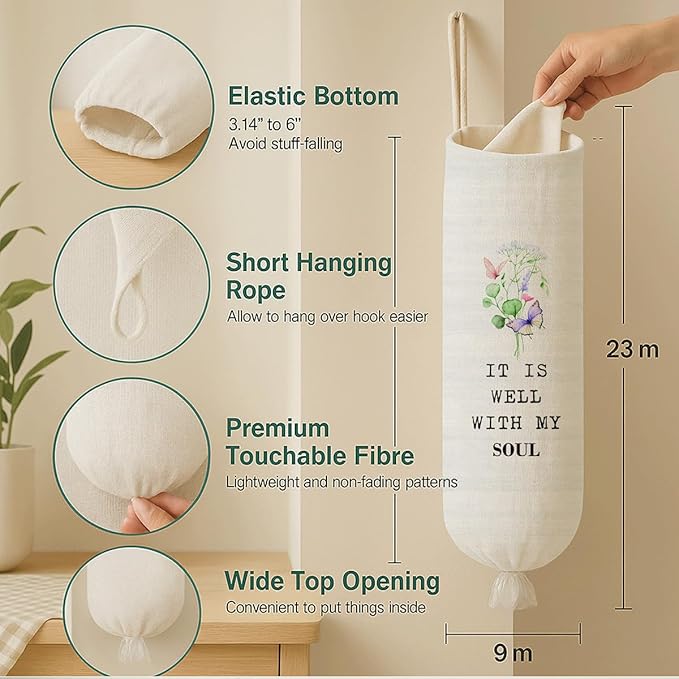 Plastic Bag Holder, It Is Well with My Soul Plastic Bag Holder, Reusable Trash Bags Organizer Kitchen Decor, Christian Kitchen Gift for Women Plastics Bags Holders with Bible Verse